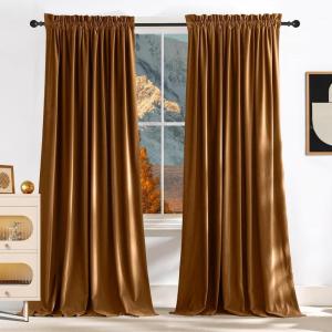 imageNICETOWN Dusty Pink Velvet Curtains and Drapes for Bedroom Home Decor Panels for Home TheatreFilm RoomStage Set of 2 Rod Pocket Design 84 inches LongYellow Series  Bronze