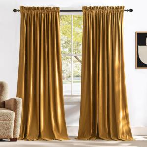 imageNICETOWN Dusty Pink Velvet Curtains and Drapes for Bedroom Home Decor Panels for Home TheatreFilm RoomStage Set of 2 Rod Pocket Design 84 inches LongYellow Series  Mustard Gold