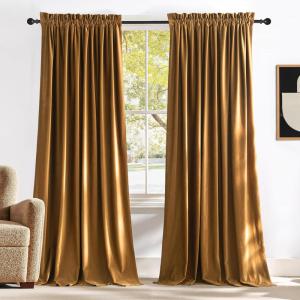 imageNICETOWN Dusty Pink Velvet Curtains and Drapes for Bedroom Home Decor Panels for Home TheatreFilm RoomStage Set of 2 Rod Pocket Design 84 inches LongYellow Series  Gold Brown
