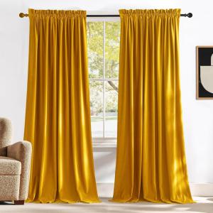 imageNICETOWN Dusty Pink Velvet Curtains and Drapes for Bedroom Home Decor Panels for Home TheatreFilm RoomStage Set of 2 Rod Pocket Design 84 inches LongYellow Series  Yellowish Gold