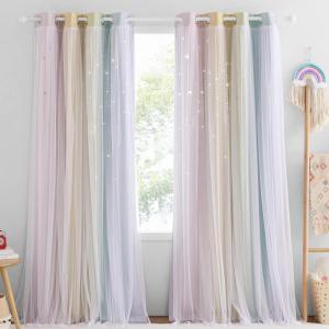 imageNICETOWN Girls Curtains for Bedroom Kids Room Decor White Mosquito Net amp Blackout Ombre Drapes Mix amp Match Star Cut Curtain Panels for Nursery Teal amp Purple Each is W52 x L84 Sold by 2 PCsMoon Star  Rainbow1