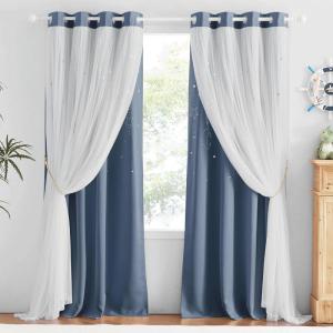 imageNICETOWN Girls Curtains for Bedroom Kids Room Decor White Mosquito Net amp Blackout Ombre Drapes Mix amp Match Star Cut Curtain Panels for Nursery Teal amp Purple Each is W52 x L84 Sold by 2 PCsMoon Star  Stone Blue