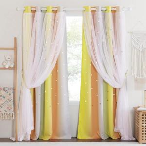 imageNICETOWN Girls Curtains for Bedroom Kids Room Decor White Mosquito Net amp Blackout Ombre Drapes Mix amp Match Star Cut Curtain Panels for Nursery Teal amp Purple Each is W52 x L84 Sold by 2 PCsYellow  Orange  Grey