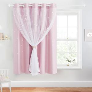 imageNICETOWN Girls Curtains for Bedroom Kids Room Decor White Mosquito Net amp Blackout Ombre Drapes Mix amp Match Star Cut Curtain Panels for Nursery Teal amp Purple Each is W52 x L84 Sold by 2 PCsPink