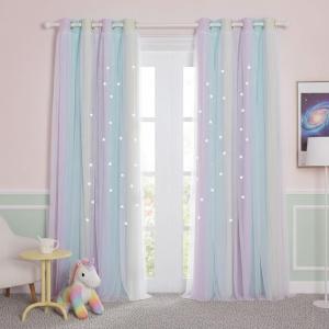 imageNICETOWN Girls Curtains for Bedroom Kids Room Decor White Mosquito Net amp Blackout Ombre Drapes Mix amp Match Star Cut Curtain Panels for Nursery Teal amp Purple Each is W52 x L84 Sold by 2 PCsPurple  Blue  Yellow