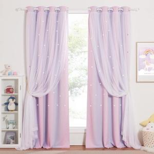 imageNICETOWN Girls Curtains for Bedroom Kids Room Decor White Mosquito Net amp Blackout Ombre Drapes Mix amp Match Star Cut Curtain Panels for Nursery Teal amp Purple Each is W52 x L84 Sold by 2 PCsPinke  Purple