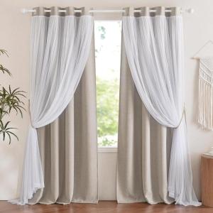 imageNICETOWN Girls Curtains for Bedroom Kids Room Decor White Mosquito Net amp Blackout Ombre Drapes Mix amp Match Star Cut Curtain Panels for Nursery Teal amp Purple Each is W52 x L84 Sold by 2 PCsFaux Linen  Angora