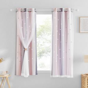 imageNICETOWN Girls Curtains for Bedroom Kids Room Decor White Mosquito Net amp Blackout Ombre Drapes Mix amp Match Star Cut Curtain Panels for Nursery Teal amp Purple Each is W52 x L84 Sold by 2 PCsPink  Grey