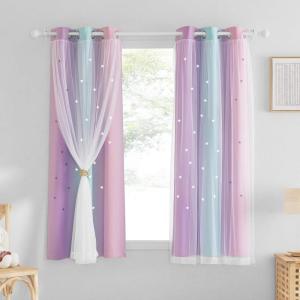 imageNICETOWN Girls Curtains for Bedroom Kids Room Decor White Mosquito Net amp Blackout Ombre Drapes Mix amp Match Star Cut Curtain Panels for Nursery Teal amp Purple Each is W52 x L84 Sold by 2 PCsBlue  Purple  Pink
