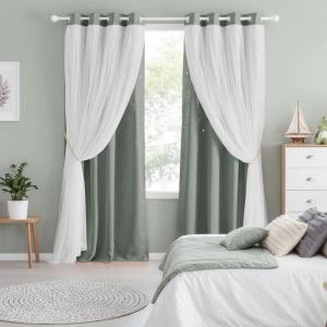 imageNICETOWN Girls Curtains for Bedroom Kids Room Decor White Mosquito Net amp Blackout Ombre Drapes Mix amp Match Star Cut Curtain Panels for Nursery Teal amp Purple Each is W52 x L84 Sold by 2 PCsMoon Star  Sage Green
