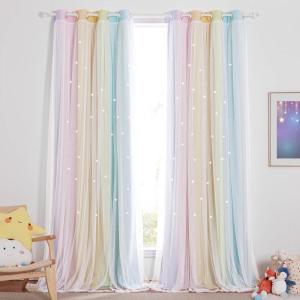 imageNICETOWN Girls Curtains for Bedroom Kids Room Decor White Mosquito Net amp Blackout Ombre Drapes Mix amp Match Star Cut Curtain Panels for Nursery Teal amp Purple Each is W52 x L84 Sold by 2 PCsRainbow3