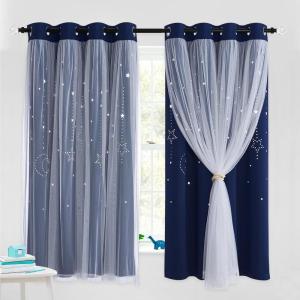 imageNICETOWN Girls Curtains for Bedroom Kids Room Decor White Mosquito Net amp Blackout Ombre Drapes Mix amp Match Star Cut Curtain Panels for Nursery Teal amp Purple Each is W52 x L84 Sold by 2 PCsMoon Star  Navy
