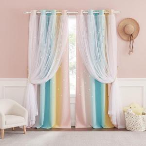 imageNICETOWN Girls Curtains for Bedroom Kids Room Decor White Mosquito Net amp Blackout Ombre Drapes Mix amp Match Star Cut Curtain Panels for Nursery Teal amp Purple Each is W52 x L84 Sold by 2 PCsPink  Yellow  Green  Pink