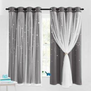 imageNICETOWN Girls Curtains for Bedroom Kids Room Decor White Mosquito Net amp Blackout Ombre Drapes Mix amp Match Star Cut Curtain Panels for Nursery Teal amp Purple Each is W52 x L84 Sold by 2 PCsMoon Star  Grey