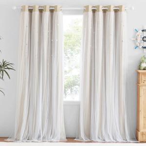 imageNICETOWN Girls Curtains for Bedroom Kids Room Decor White Mosquito Net amp Blackout Ombre Drapes Mix amp Match Star Cut Curtain Panels for Nursery Teal amp Purple Each is W52 x L84 Sold by 2 PCsMoon Star  Biscotti Beige