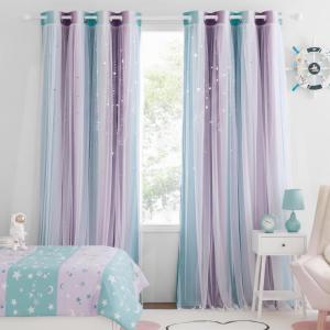 imageNICETOWN Girls Curtains for Bedroom Kids Room Decor White Mosquito Net amp Blackout Ombre Drapes Mix amp Match Star Cut Curtain Panels for Nursery Teal amp Purple Each is W52 x L84 Sold by 2 PCsMoon Star  Teal  Purple