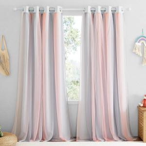 imageNICETOWN Kids Girls Bedroom Pink Curtains Star Cutout Blackout with White Sheer Pastel Nursery Window Curtain Panels for Thanksgiving Lavender Pink 2Pcs W52 x L84Ombre Sheer  Pink  Grey