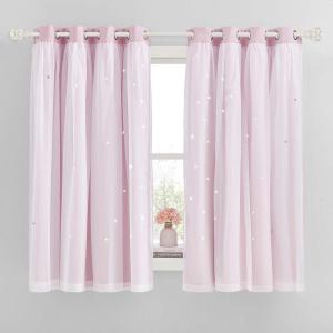 imageNICETOWN Kids Girls Bedroom Pink Curtains Star Cutout Blackout with White Sheer Pastel Nursery Window Curtain Panels for Thanksgiving Lavender Pink 2Pcs W52 x L84Lavender Pink