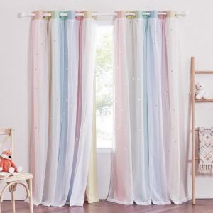 imageNICETOWN Kids Girls Bedroom Pink Curtains Star Cutout Blackout with White Sheer Pastel Nursery Window Curtain Panels for Thanksgiving Lavender Pink 2Pcs W52 x L84Rainbow3