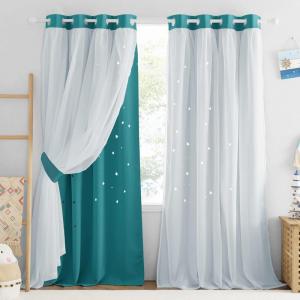 imageNICETOWN Kids Girls Bedroom Pink Curtains Star Cutout Blackout with White Sheer Pastel Nursery Window Curtain Panels for Thanksgiving Lavender Pink 2Pcs W52 x L84Peacock Teal