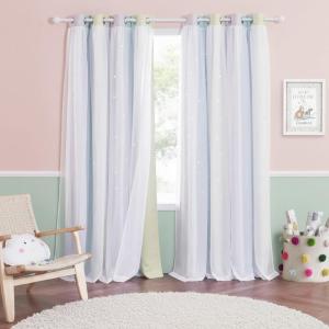 imageNICETOWN Kids Girls Bedroom Pink Curtains Star Cutout Blackout with White Sheer Pastel Nursery Window Curtain Panels for Thanksgiving Lavender Pink 2Pcs W52 x L84Purple  Blue  Yellow