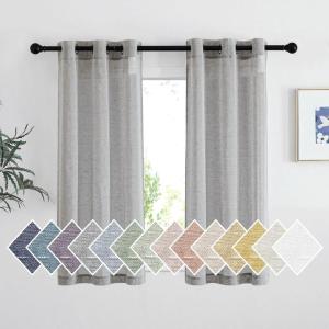 imageNICETOWN Kitchen Curtains 45 inch Length Grommet Short Curtains Semi Sheer Linen Drapes Privacy with Light Filtering for BedroomBasement Citrine W52 x L45 2 PanelsCharcoal Grey