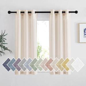 imageNICETOWN Kitchen Curtains 45 inch Length Grommet Short Curtains Semi Sheer Linen Drapes Privacy with Light Filtering for BedroomBasement Citrine W52 x L45 2 PanelsBeige