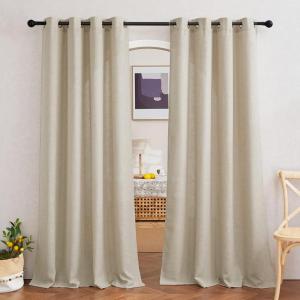 imageNICETOWN Kitchen Curtains 45 inch Length Grommet Short Curtains Semi Sheer Linen Drapes Privacy with Light Filtering for BedroomBasement Citrine W52 x L45 2 PanelsLinen Taupe