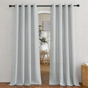 imageNICETOWN Kitchen Curtains 45 inch Length Grommet Short Curtains Semi Sheer Linen Drapes Privacy with Light Filtering for BedroomBasement Citrine W52 x L45 2 PanelsLinen Light Gray
