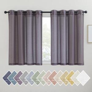 imageNICETOWN Kitchen Curtains 45 inch Length Grommet Short Curtains Semi Sheer Linen Drapes Privacy with Light Filtering for BedroomBasement Citrine W52 x L45 2 PanelsPurple Brown