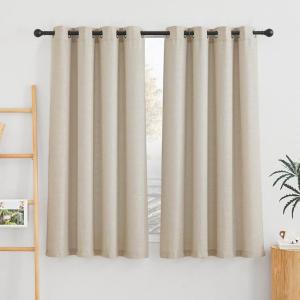 imageNICETOWN Kitchen Curtains 45 inch Length Grommet Short Curtains Semi Sheer Linen Drapes Privacy with Light Filtering for BedroomBasement Citrine W52 x L45 2 PanelsTaupe