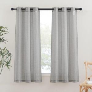 imageNICETOWN Kitchen Curtains 45 inch Length Grommet Short Curtains Semi Sheer Linen Drapes Privacy with Light Filtering for BedroomBasement Citrine W52 x L45 2 PanelsGrey