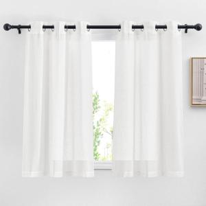 imageNICETOWN Kitchen Curtains 45 inch Length Grommet Short Curtains Semi Sheer Linen Drapes Privacy with Light Filtering for BedroomBasement Citrine W52 x L45 2 PanelsWhite