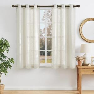 imageNICETOWN Kitchen Curtains 45 inch Length Grommet Short Curtains Semi Sheer Linen Drapes Privacy with Light Filtering for BedroomBasement Citrine W52 x L45 2 PanelsLinen