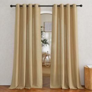 imageNICETOWN Kitchen Curtains 45 inch Length Grommet Short Curtains Semi Sheer Linen Drapes Privacy with Light Filtering for BedroomBasement Citrine W52 x L45 2 PanelsLinen Brown
