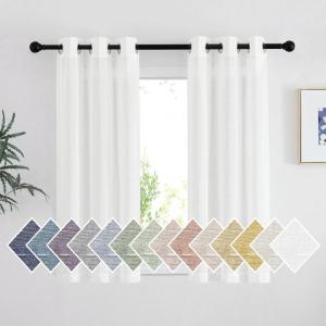 imageNICETOWN Kitchen Curtains 45 inch Length Grommet Short Curtains Semi Sheer Linen Drapes Privacy with Light Filtering for BedroomBasement Citrine W52 x L45 2 PanelsIvory
