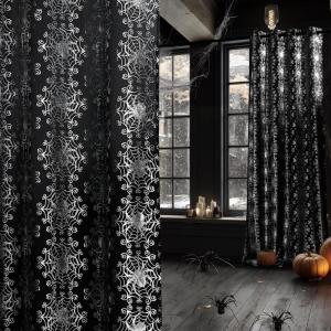 imageNICETOWN Kitchen Curtains 45 inch Length Grommet Short Curtains Semi Sheer Linen Drapes Privacy with Light Filtering for BedroomBasement Citrine W52 x L45 2 PanelsBlack Silver Foil Print