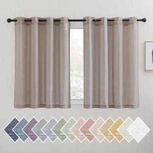 imageNICETOWN Kitchen Curtains 45 inch Length Grommet Short Curtains Semi Sheer Linen Drapes Privacy with Light Filtering for BedroomBasement Citrine W52 x L45 2 PanelsBurlap