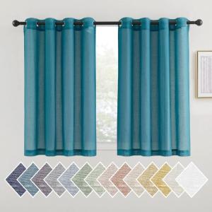 imageNICETOWN Kitchen Curtains 45 inch Length Grommet Short Curtains Semi Sheer Linen Drapes Privacy with Light Filtering for BedroomBasement Citrine W52 x L45 2 PanelsPeacock Green