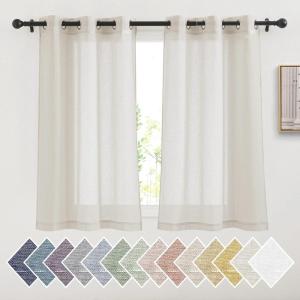 imageNICETOWN Kitchen Curtains 45 inch Length Grommet Short Curtains Semi Sheer Linen Drapes Privacy with Light Filtering for BedroomBasement Citrine W52 x L45 2 PanelsNatural