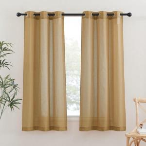 imageNICETOWN Kitchen Curtains 45 inch Length Grommet Short Curtains Semi Sheer Linen Drapes Privacy with Light Filtering for BedroomBasement Citrine W52 x L45 2 PanelsCamel
