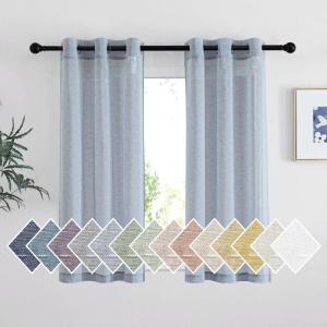 imageNICETOWN Kitchen Curtains 45 inch Length Grommet Short Curtains Semi Sheer Linen Drapes Privacy with Light Filtering for BedroomBasement Citrine W52 x L45 2 PanelsSea Mist