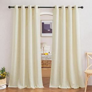 imageNICETOWN Kitchen Curtains 45 inch Length Grommet Short Curtains Semi Sheer Linen Drapes Privacy with Light Filtering for BedroomBasement Citrine W52 x L45 2 PanelsLinen Butter