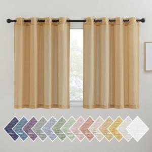 imageNICETOWN Kitchen Curtains 45 inch Length Grommet Short Curtains Semi Sheer Linen Drapes Privacy with Light Filtering for BedroomBasement Citrine W52 x L45 2 PanelsDesert Yellow