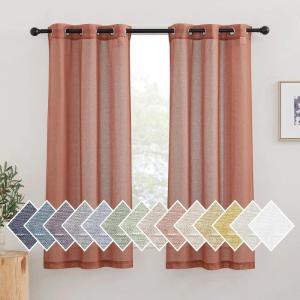 imageNICETOWN Kitchen Curtains 45 inch Length Grommet Short Curtains Semi Sheer Linen Drapes Privacy with Light Filtering for BedroomBasement Citrine W52 x L45 2 PanelsBurnt Orange