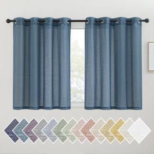 imageNICETOWN Kitchen Curtains 45 inch Length Grommet Short Curtains Semi Sheer Linen Drapes Privacy with Light Filtering for BedroomBasement Citrine W52 x L45 2 PanelsStone Blue