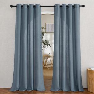 imageNICETOWN Kitchen Curtains 45 inch Length Grommet Short Curtains Semi Sheer Linen Drapes Privacy with Light Filtering for BedroomBasement Citrine W52 x L45 2 PanelsLinen Stone Blue