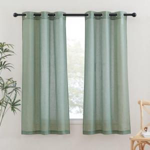imageNICETOWN Kitchen Curtains 45 inch Length Grommet Short Curtains Semi Sheer Linen Drapes Privacy with Light Filtering for BedroomBasement Citrine W52 x L45 2 PanelsOlive Green