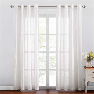 imageNICETOWN Kitchen Curtains 45 inch Length Grommet Short Curtains Semi Sheer Linen Drapes Privacy with Light Filtering for BedroomBasement Citrine W52 x L45 2 PanelsOff White