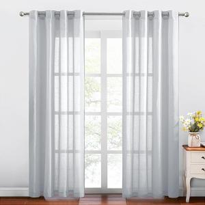 imageNICETOWN Kitchen Curtains 45 inch Length Grommet Short Curtains Semi Sheer Linen Drapes Privacy with Light Filtering for BedroomBasement Citrine W52 x L45 2 PanelsMist Grey